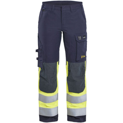 Pantaloni da lavoro multinormativi con stretch per donna 7187 - Blu navy/Giallo fluo L - FR(44) - SE(C42) - Corti