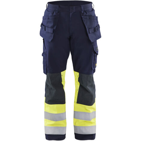 Pantaloni da lavoro per artigiano Multinormes 1479 - Blu marino/Giallo fluorescente XS - FR(38) - SE(C44) - Norme