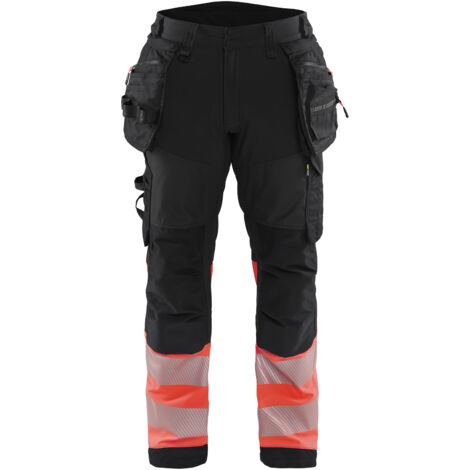 Pantaloni da lavoro softshell ad alta visibilità Classe 1 1821 - Nero/Rosso XS - IT(38) - SE(C44) - Norme