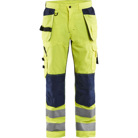 Pantaloni da lavoro traspiranti ad alta visibilità stretch 1565 - Giallo fluorescente/Blu navy XS - IT(38) - DE(C44) - Corte