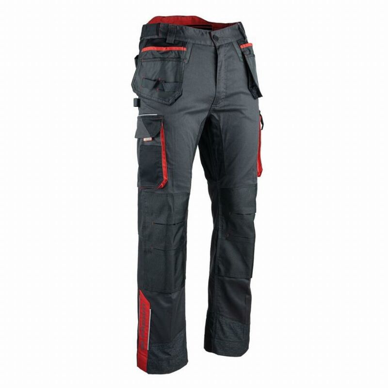 Facom - Pantaloni elasticizzati Ultimate con tasche flottanti Nero/Grigio/Rosso - FXWW1020E