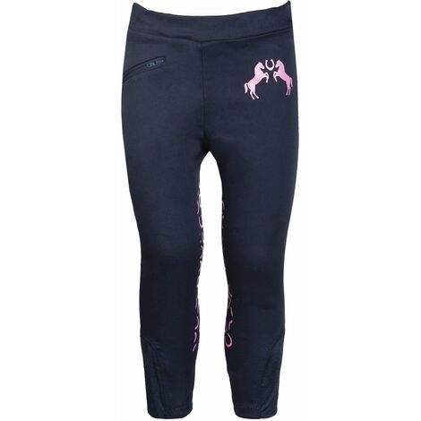 Pantaloni equitazione bambino con silicone sulle ginocchia modello Pink Pony: 6/7 anni 122/128, 6900 blu scuro