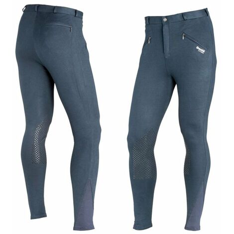 Pantaloni equitazione Daslo da uomo aderente peso 300g in maglina di cotone elasticizzata con toppe in tessuto: 52, bianco (01)
