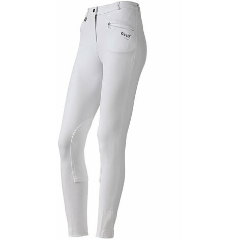 Pantaloni equitazione Daslö donna peso standard In maglina di cotone elasticizzata e toppe scamosciate: 44, bianco con toppe al ginocchio rinforzate in tessuto (01)