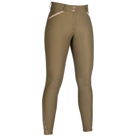 Pantaloni equitazione donna modello Edinburgh full grip con glitter decorativi: 48 IT, verde oliva