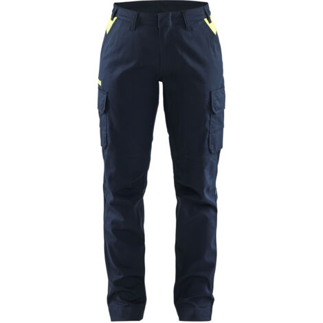Pantaloni industriali stretch 2D donna 7144 - Blu scuro/Giallo fluorescente XS - FR(34) - SE(C32) - Standard