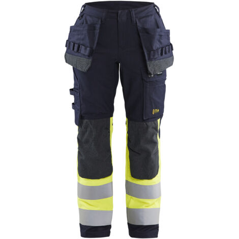Pantaloni multinorme elasticizzati da donna con tasche flottanti 7185 - Blu navy/Giallo 2XL - FR(52) - SE(C50) - Standard