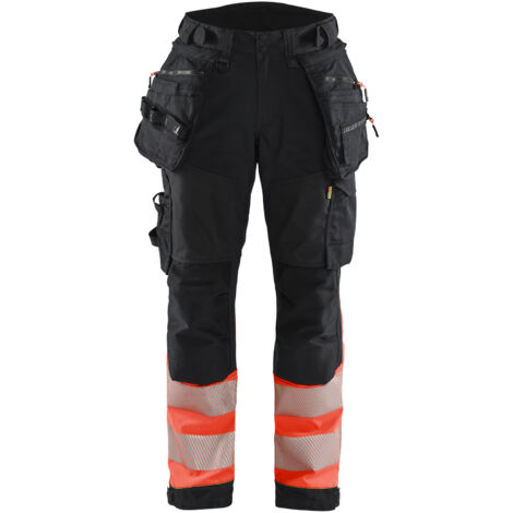 Pantaloni softshell ad alta visibilità classe 1 donna 7114 - Nero/rosso fluorescente XS - FR(34) - SE(C32) - Standard