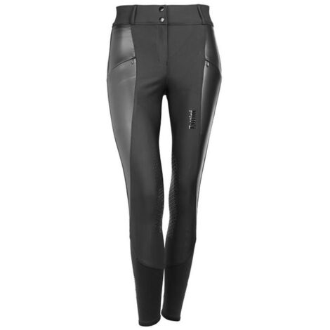 Pantaloni Tattini donna modello Melissa a vita alta con inserti in ecopelle e grip al ginocchio: 42 IT, nero