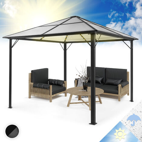 Pantheon Solid Sky Ambient Solar Pavillon mit Dach 3x4m Polycarbonat Aluminium  beleuchtet