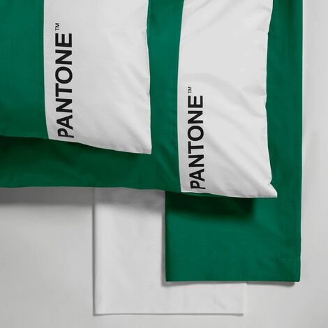 Pantone™ - Completo Letto Singolo 1 Piazza con Lenzuola Letto Singolo 150x280 + Federa Cuscino 50x80 + Lenzuolo con Angoli Singolo 90x200 in Cotone per Materasso Singolo 25hcm, Verde/Bianco