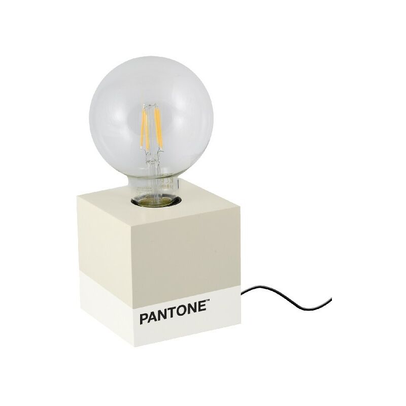 

PANTONE Lampara de mesa con forma de base - Cubo - Escritorio, Oficina, Mesilla de noche - Arena, Blanco, Madera negra, 9,5 x 9,5 x 9,5 cm, 1 x E27,