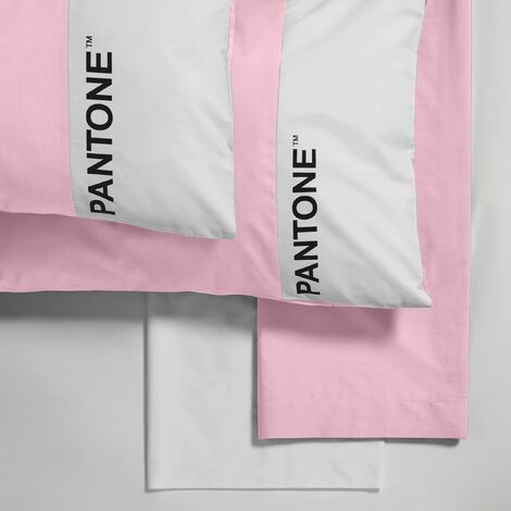 Pantone™ - Letto Singolo 1 Piazza con Lenzuola Singole 150x280 + Federa Cuscino 50x80 + Lenzuolo con Angoli Singolo 90x200 in Cotone, Rosa/Bianco
