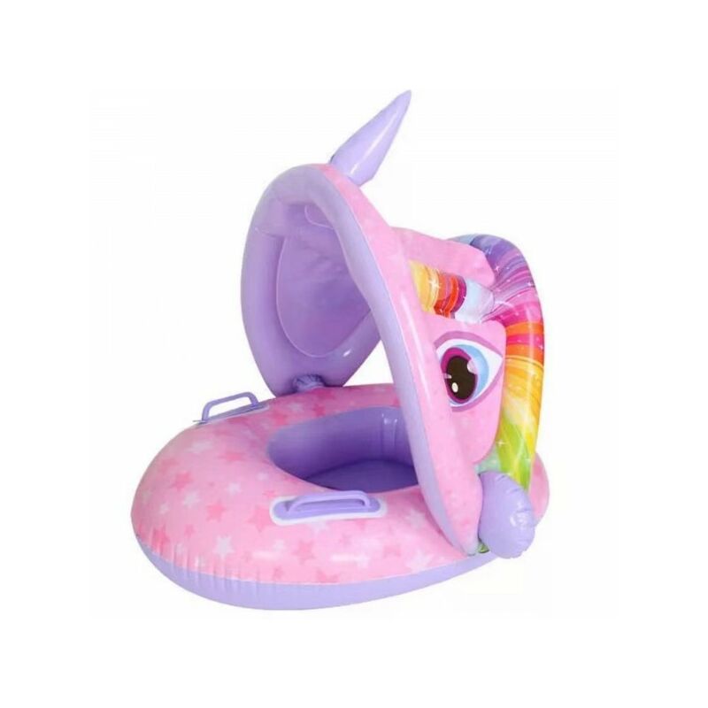 Trade Shop Traesio - Salvavidas Con Dosel 115X70Cm Unicornio Hinchable Rosa Bebé Niña