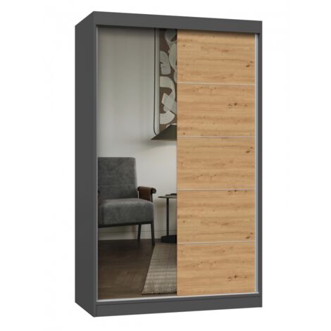 PAOLO - Schrank mit 2 Schiebetüren - 1 Spiegel - Breite 120 cm - 2-türiges Ankleidezimmer