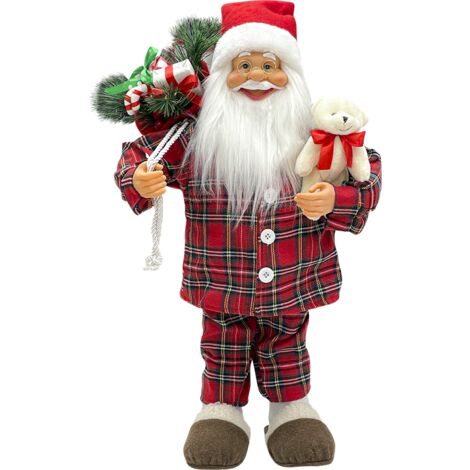 Papá noel 60H cm con pijama rojo escocés 144254 con mini luces