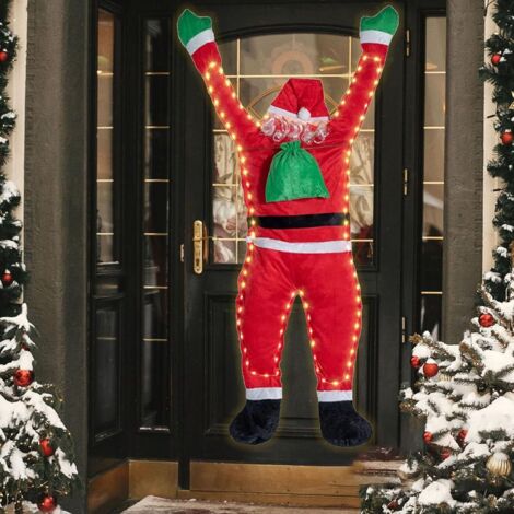 Papá Noel colgante, decoración navideña, decoración de pared, Papá Noel trepador, luces navideñas, Papá Noel con luces LED, decoración navideña para interiores y exteriores