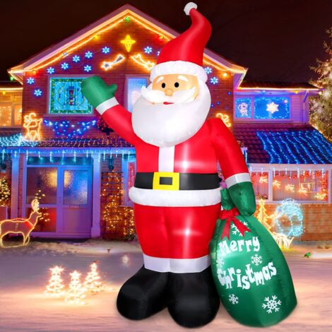 Papá Noel inflable con luces LED - 245 cm - Decoración navideña inflable - IP44 - Resistente al agua - Con regalos - Iluminación interior y exterior - Decoración para jardín, césped y patio
