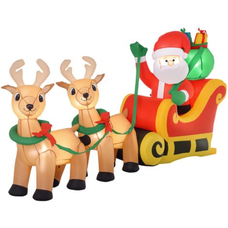 Papá Noel Renos Inflables con Luces LED Decoración de Navidad al Aire Libre del Trineo para Fiestas en Jardín Césped Hogar 240x57x112 cm