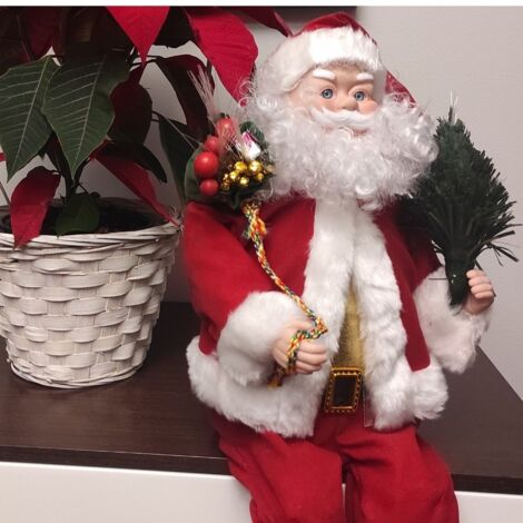 Papa Noel Sentado Con Animación y Luces de Colores de Fibra Óptica
