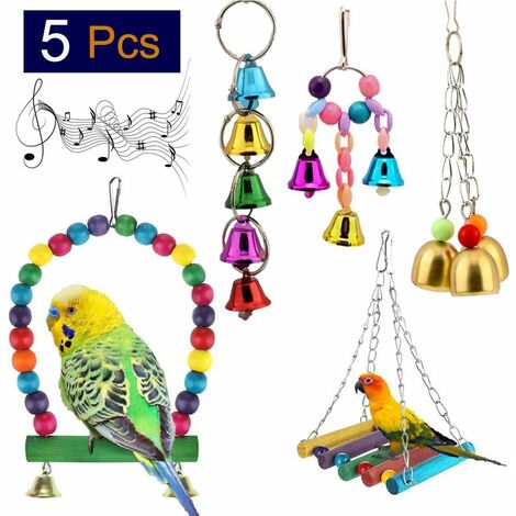Papageienspielzeug, Vogelspielzeug, 5 Stück Vogel-Papageienschaukeln, mit Naturholz-Hängematte, für Wellensittiche, Aras, Papageien, Unzertrennliche, Finken