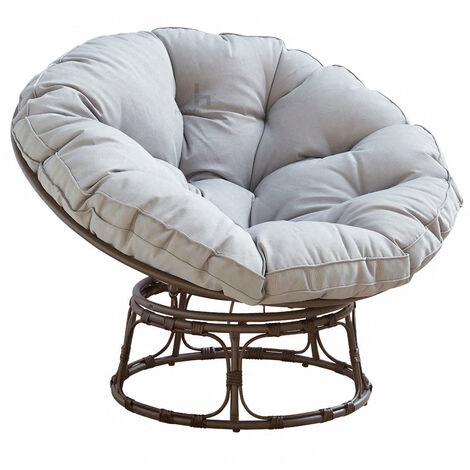 Papasan Moon Chair - Outdoor Garden Rattan Padded Seat, Grey