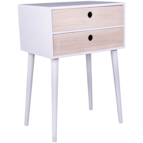 PAPAY - Chevet 2 Tiroirs Paulownia Blanc et Naturel