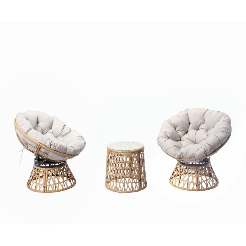 Concept-usine - papasan - Salon de jardin 2 fauteuils rotatifs et 1 table