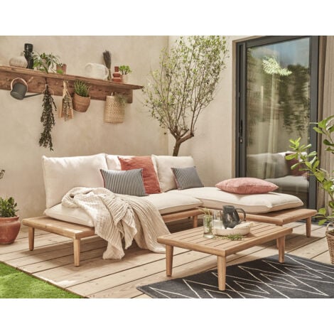 BESTMOBILIER Papeete - gartenmöbel set für 4 personen + tisch - akazienholz und beigefarbene kissen - bois / beige