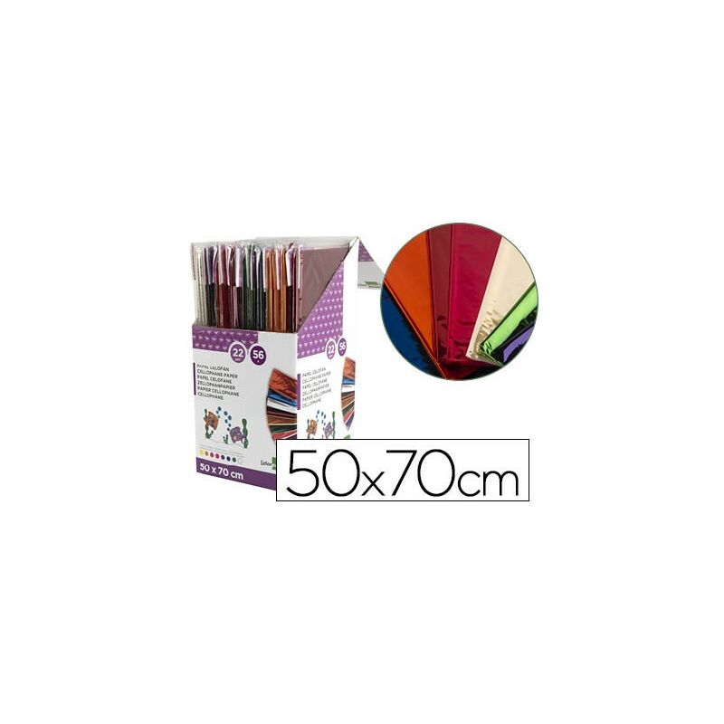 

Papel celofan 50x70 expositor 56 bolsas de 5 hojas 8 colores surtidos - Liderpapel