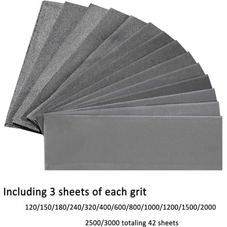 Papel de lija, grano 120 a 3000, 9 x 3,6 pulgadas, húmedo/seco, para pulir metal, madera y automóviles húmedos (papel 42)