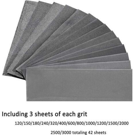 Papel de lija, grano 120 a 3000, 9 x 3,6 pulgadas, húmedo/seco, para pulir metal, madera y automóviles húmedos (papel 42)