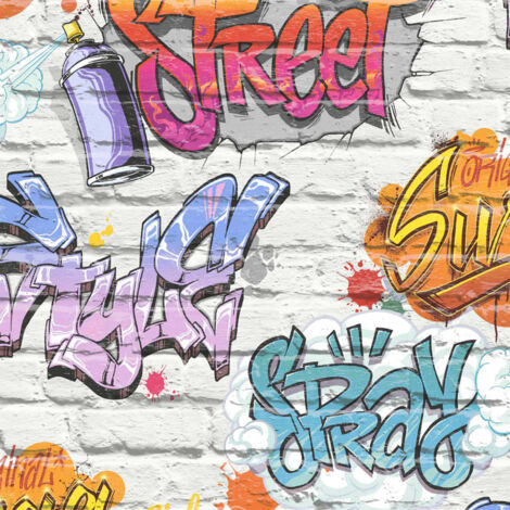 Papel de Pared Diseño Graffiti Adornos Hogar Blanco/Gris