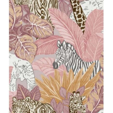 MONTECOLINO Papel de pared Good Vibes Jungle Animals rosa y naranja Noordwand