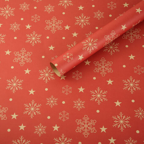 Papel de regalo kraft navideño, 75 x 50 cm, papel de regalo ecológico, copo de nieve rojo, 5 piezas