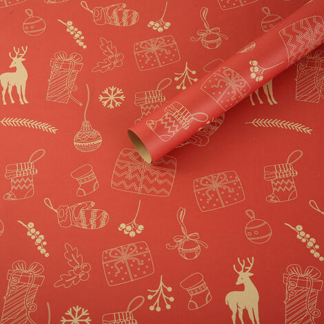 Papel de regalo kraft navideño, 75 x 50 cm, papel de regalo ecológico, reno rojo, 5 unidades