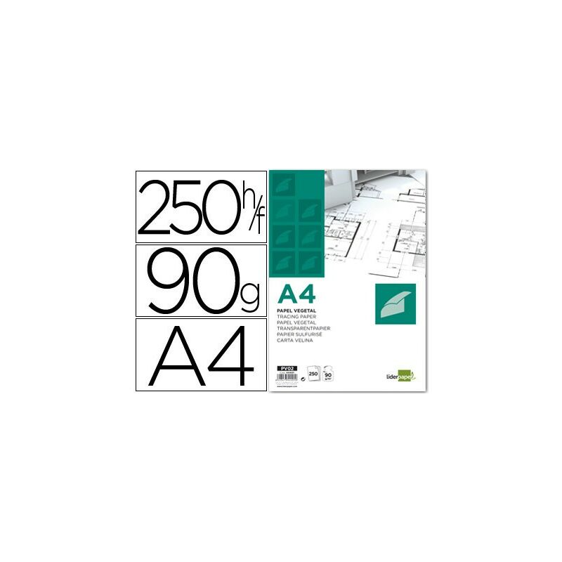 

Papel dibujo liderpapel 210x297mm 90g/m2 vegetal (pack de 250 uds.)