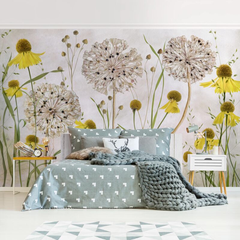 

Papel pintado adhesivo - Allium And Helenium Illustration - Mural apaisado Dimensión LxA: 255cm x 384cm