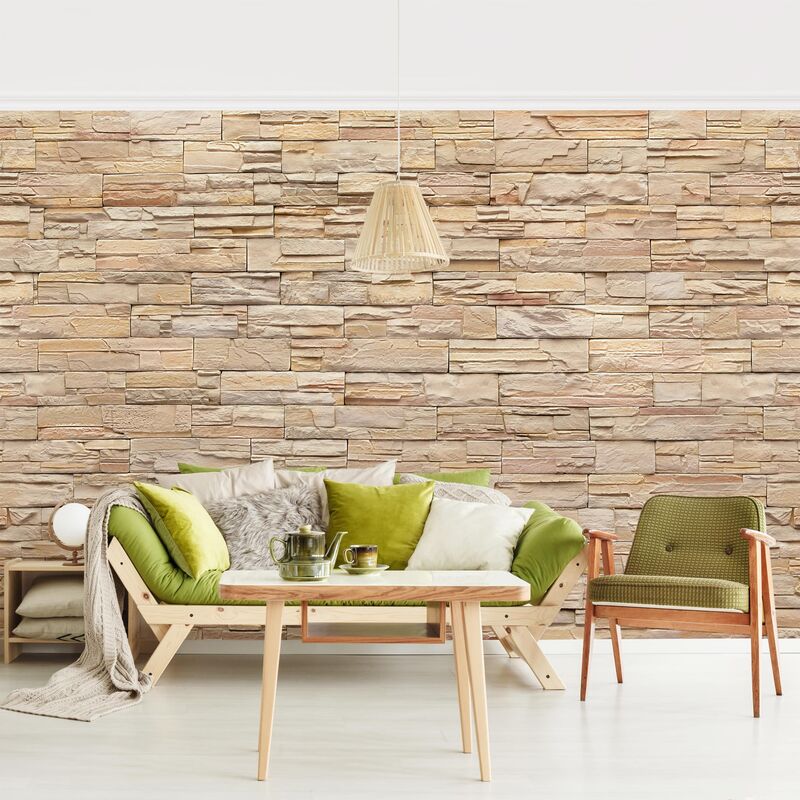 

Papel pintado adhesivo - Asian Stonewall - Big Bright Stone Wall From Homely Stones - Mural apaisado Dimensión LxA: 290cm x 432cm