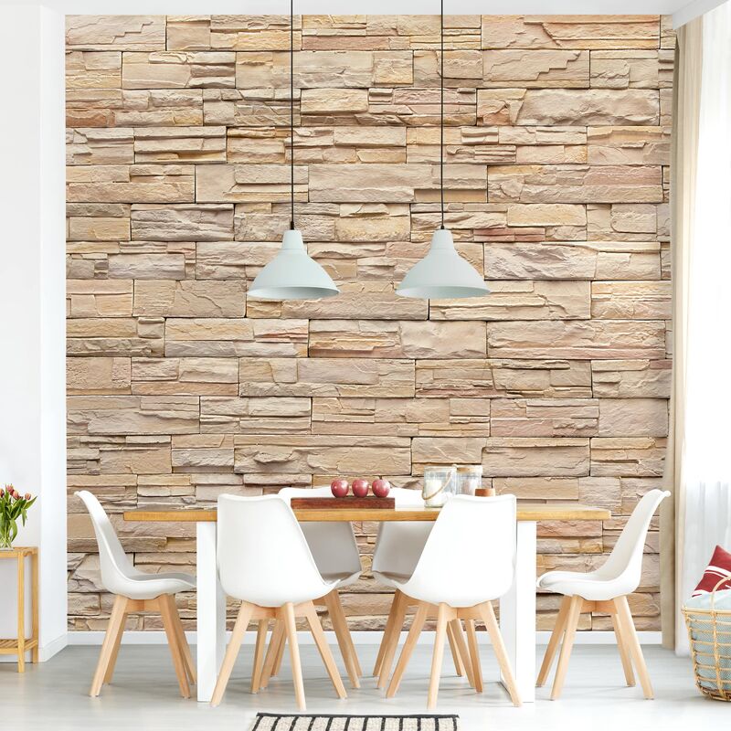 

Papel pintado adhesivo - Asian Stonewall - Big Bright Stone Wall From Homely Stones - Mural cuadrado Dimensión LxA: 192cm x 192cm