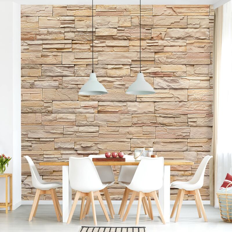 

Papel pintado adhesivo - Asian Stonewall - Big Bright Stone Wall From Homely Stones - Mural cuadrado Dimensión LxA: 336cm x 336cm