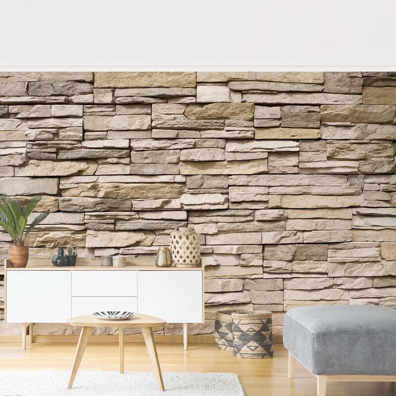 

Papel pintado adhesivo - Asian Stonewall - Stone Wall From Big Bright Stones - Mural apaisado Dimensión LxA: 225cm x 336cm