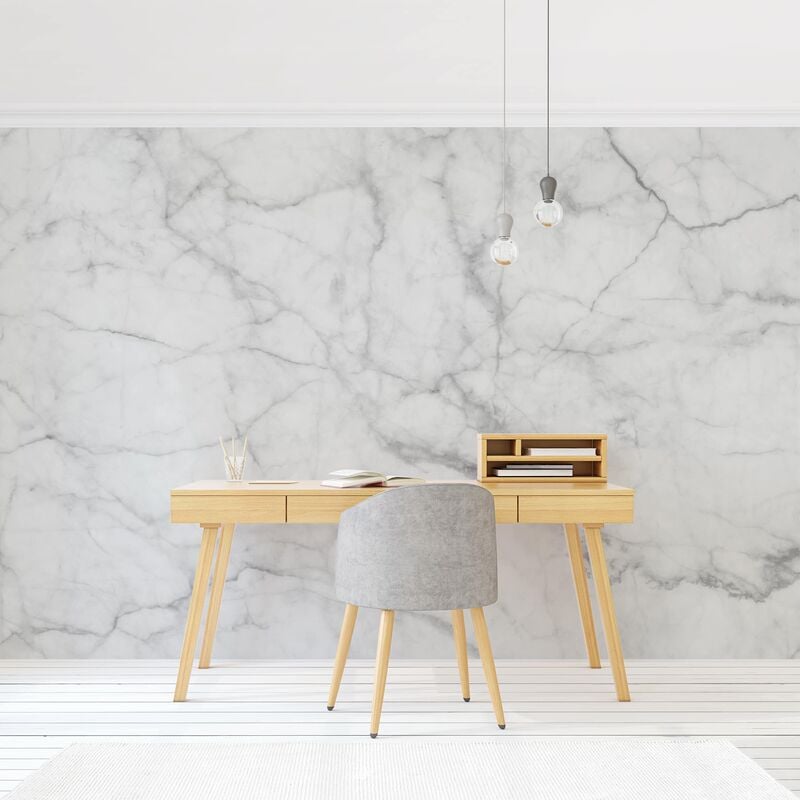 

Papel pintado adhesivo - Bianco Carrara - Mural apaisado Dimensión LxA: 255cm x 384cm