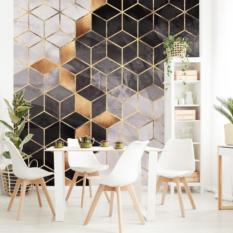 

Papel pintado adhesivo - Black And White Golden Geometry - Mural cuadrado Dimensión LxA: 240cm x 240cm