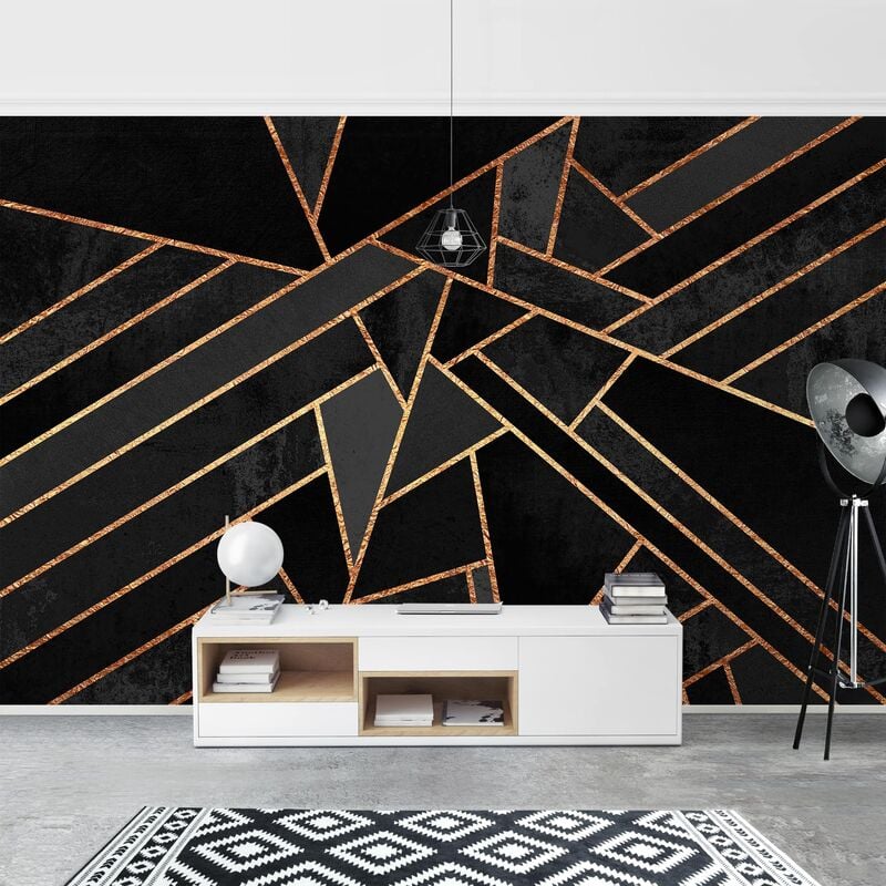 

Papel pintado adhesivo - Black Triangles Gold - Mural apaisado Dimensión LxA: 225cm x 336cm