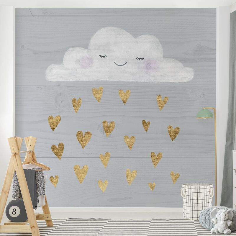 

Papel pintado adhesivo - Cloud With Golden Hearts - Mural cuadrado Dimensión LxA: 288cm x 288cm