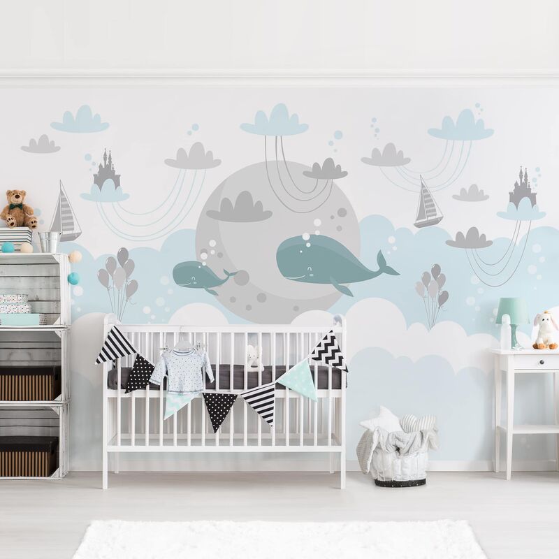 

Papel pintado adhesivo - Clouds With Whale And Castle - Mural apaisado Dimensión LxA: 255cm x 384cm