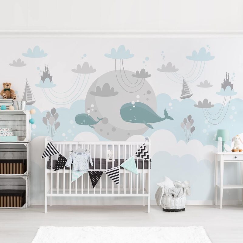 

Papel pintado adhesivo - Clouds With Whale And Castle - Mural apaisado Dimensión LxA: 190cm x 288cm