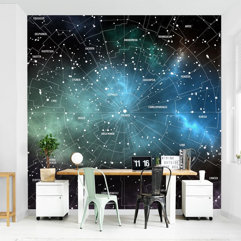 

Papel pintado adhesivo - Constellations Map Galaxy Fog - Mural cuadrado Dimensión LxA: 336cm x 336cm