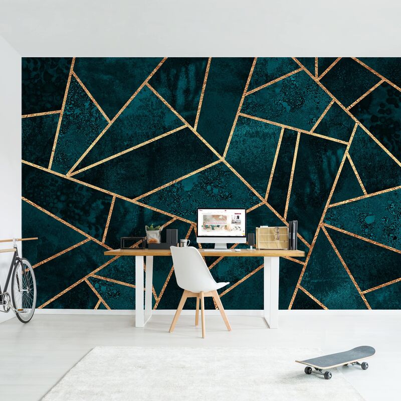 

Papel pintado adhesivo - Dark Turquoise With Gold - Mural apaisado Dimensión LxA: 290cm x 432cm